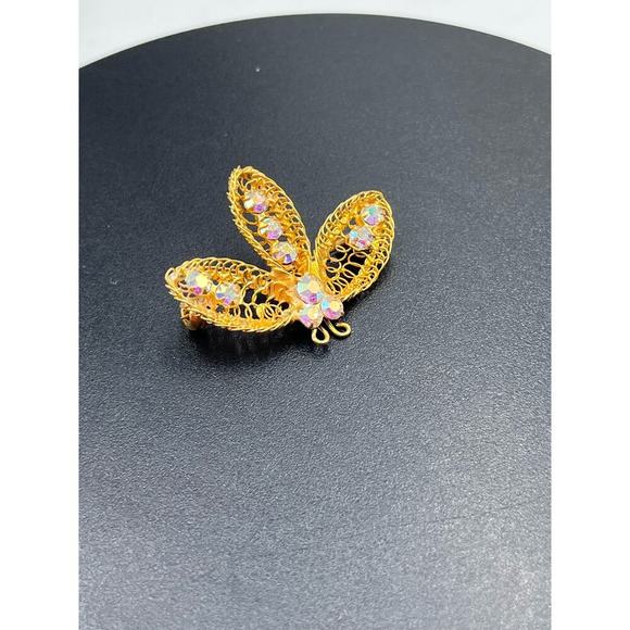 Vintage Made in Austria Brushed Gold
Coiled Metal Brooch AB Austrian Rhinestones - Picture 10 of 12